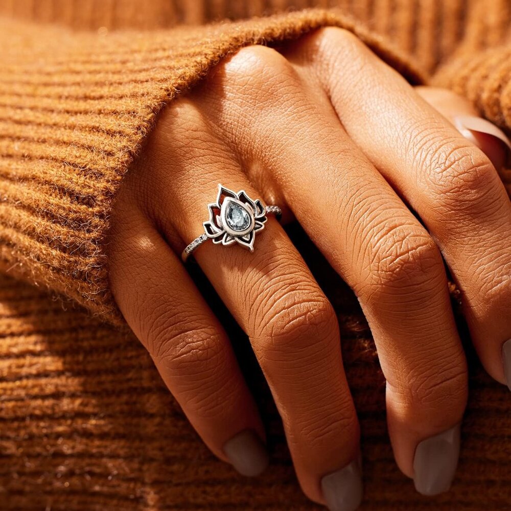 Sterling Silver Lotus Promise Ring Women Dainty Gift Jewelry For Women
